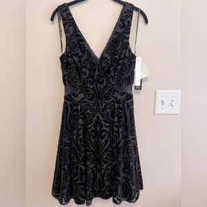 Xscape Womens Black Sleeveless Jacquard V-Neck Illusion Fit & Flare Dress SIZE 8